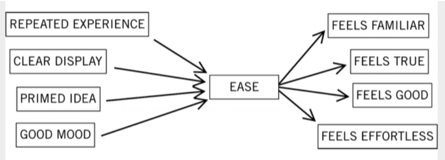 REPEATED EXPERIENCE
CLEAR DISPLAY
PRIMED IDEA
GOOD MOOD
FEELS FAMILIAR
FEELS TRUE
EASE
FEELS GOOD
FEELS EFFORTLESS